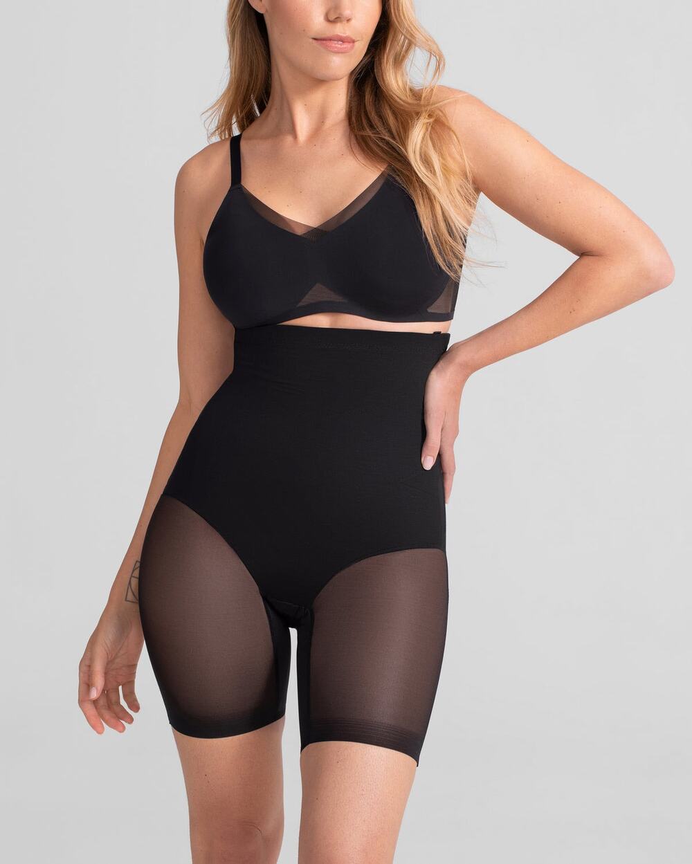 Honeylove SuperPower High Waist Mid Thigh Compression Shapewear Shorts Black XL